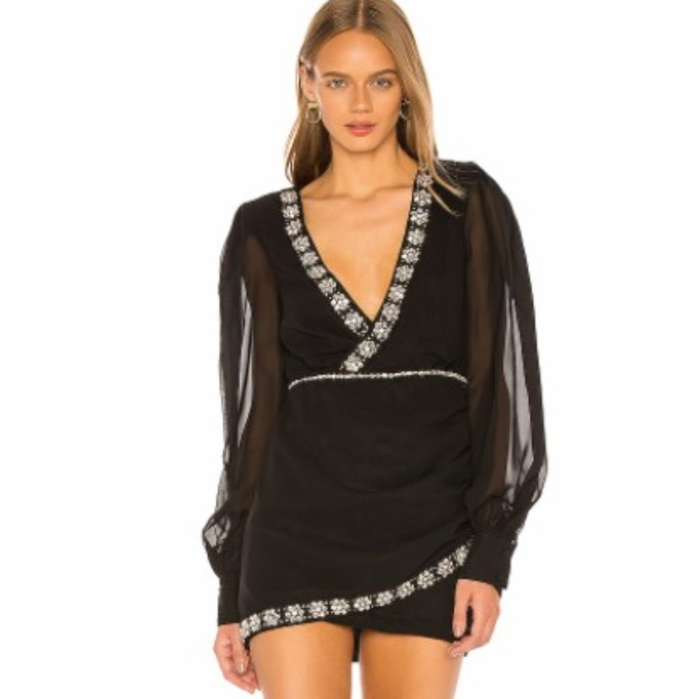NBD Cocktail Party NYE Embellished Mini Dress Black Small NWT $268 this